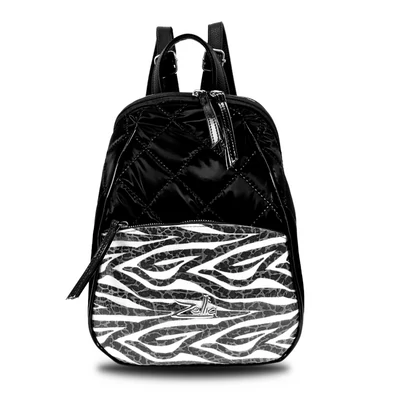 Zellia Női Hátizsák 24045 Fekete Steppelt - Vízlepergetős - Lakk Zebra Minta -