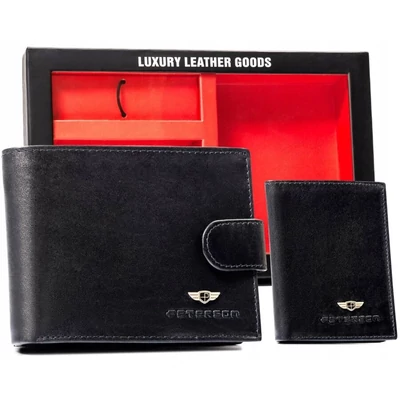 Peterson Férfi BŐR PÉNZTÁRCA SZETT + KULCSTARTÓVAL + KÁRTYTARTÓ  SET3-N992L-VT-5396 Black
