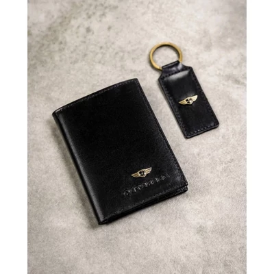 Peterson Férfi BŐR PÉNZTÁRCA SZETT + KULCSTARTÓVAL + KÁRTYTARTÓ  SET3-N992L-VT-5396 Black
