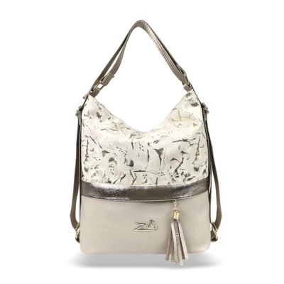 Zellia Női Válltáska/Hátizsáká Alakítható 24040 Beige-Arany - Gold Flower -