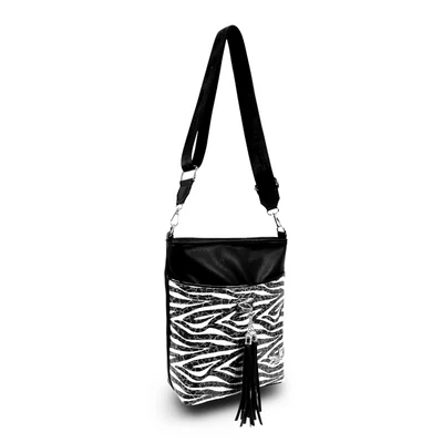 Zellia Női Oldaltáska 24063 Fekete - Lakk Zebra Minta -