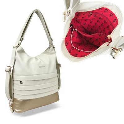 Zellia Női Válltáska/Hátizsáká Alakítható Hz-111 Beige-Pezsgő Arany - D217 -
