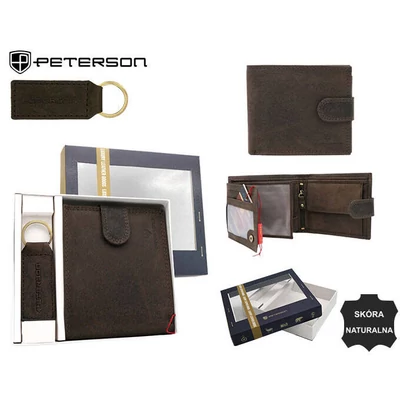 Peterson Férfi Bőr Pénztárca Szett + Kulcstartóval Set-M-N992L-Chm-2029 Brown