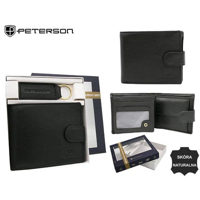 Peterson Férfi Bőr Pénztárca Szett + Kulcstartóval Set-M-N994L-Gvt-2296 Black